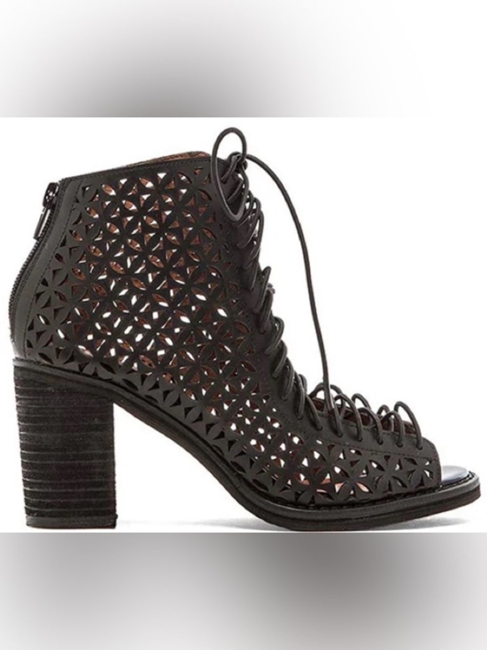 Jeffery Campbell Black Leather Cors Cut Peep Toe Block Heels 8.5